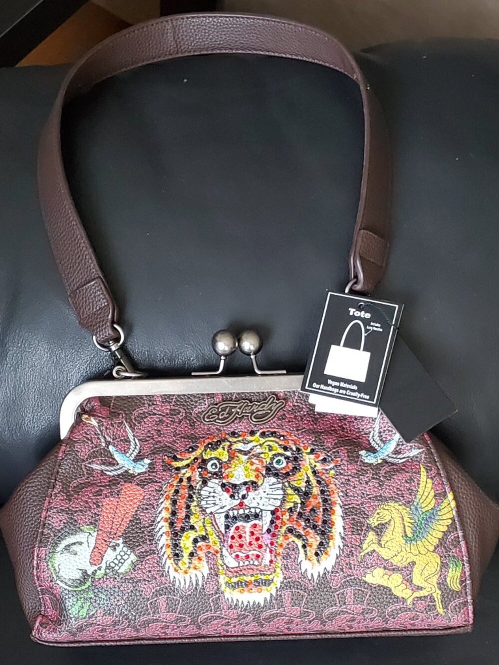Ed Hardy Rhinestone Tiger Graphic Kiss lock Handbag - Brand NEW!